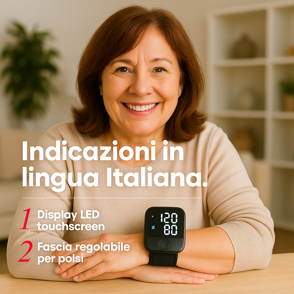 Misuratore di Pressione da Polso con Schermo LED e Voce